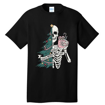 Christmas Horror Skeleton Sorta Merry Scary Dark Humor Tall T-Shirt