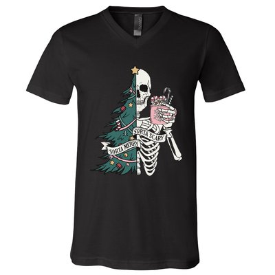 Christmas Horror Skeleton Sorta Merry Scary Dark Humor V-Neck T-Shirt