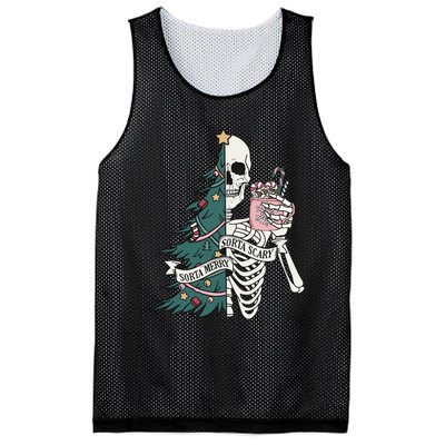 Christmas Horror Skeleton Sorta Merry Scary Dark Humor Mesh Reversible Basketball Jersey Tank