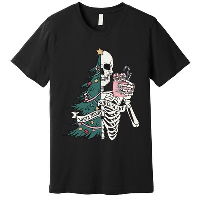 Christmas Horror Skeleton Sorta Merry Scary Dark Humor Premium T-Shirt