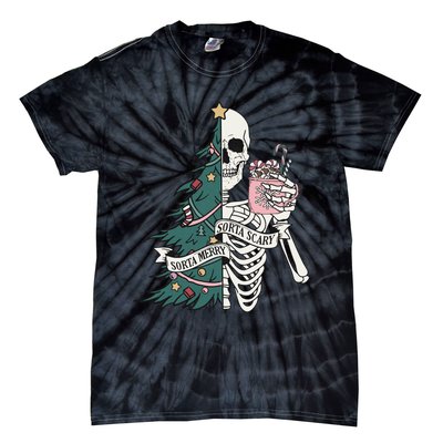 Christmas Horror Skeleton Sorta Merry Scary Dark Humor Tie-Dye T-Shirt