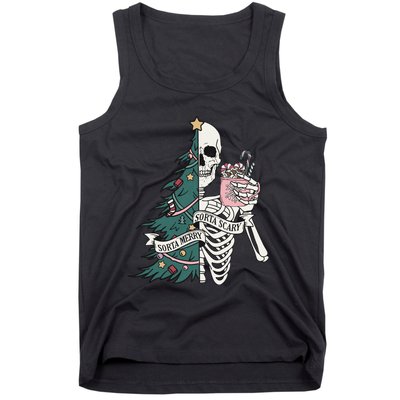 Christmas Horror Skeleton Sorta Merry Scary Dark Humor Tank Top