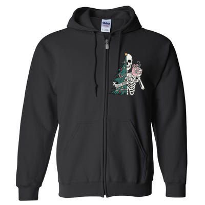 Christmas Horror Skeleton Sorta Merry Scary Dark Humor Full Zip Hoodie