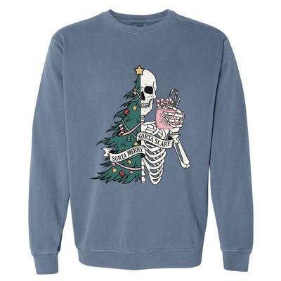 Christmas Horror Skeleton Sorta Merry Scary Dark Humor Garment-Dyed Sweatshirt