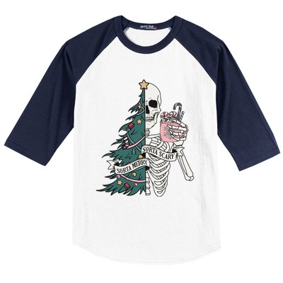 Christmas Horror Skeleton Sorta Merry Scary Dark Humor Baseball Sleeve Shirt