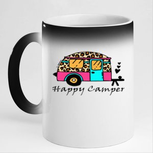 Camper Happy Summer Camp Camping Leopard Funny Glamping 11oz Black Color Changing Mug