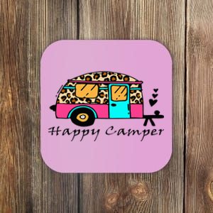 Camper Happy Summer Camp Camping Leopard Funny Glamping Coaster