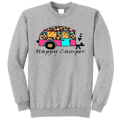 Camper Happy Summer Camp Camping Leopard Funny Glamping Tall Sweatshirt