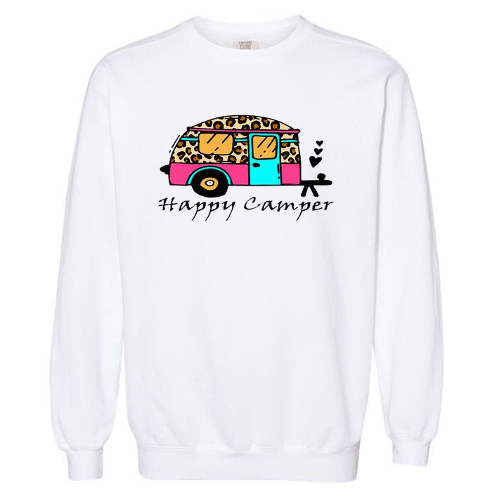 Camper Happy Summer Camp Camping Leopard Funny Glamping Garment-Dyed Sweatshirt