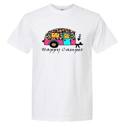 Camper Happy Summer Camp Camping Leopard Funny Glamping Garment-Dyed Heavyweight T-Shirt