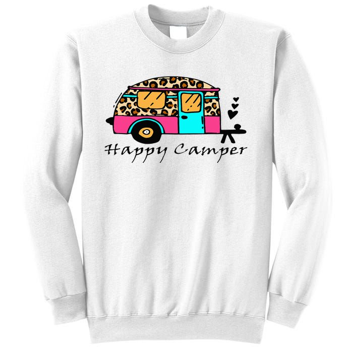 Camper Happy Summer Camp Camping Leopard Funny Glamping Sweatshirt