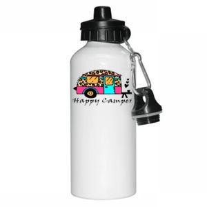 Camper Happy Summer Camp Camping Leopard Funny Glamping Aluminum Water Bottle