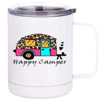 Camper Happy Summer Camp Camping Leopard Funny Glamping 12 oz Stainless Steel Tumbler Cup