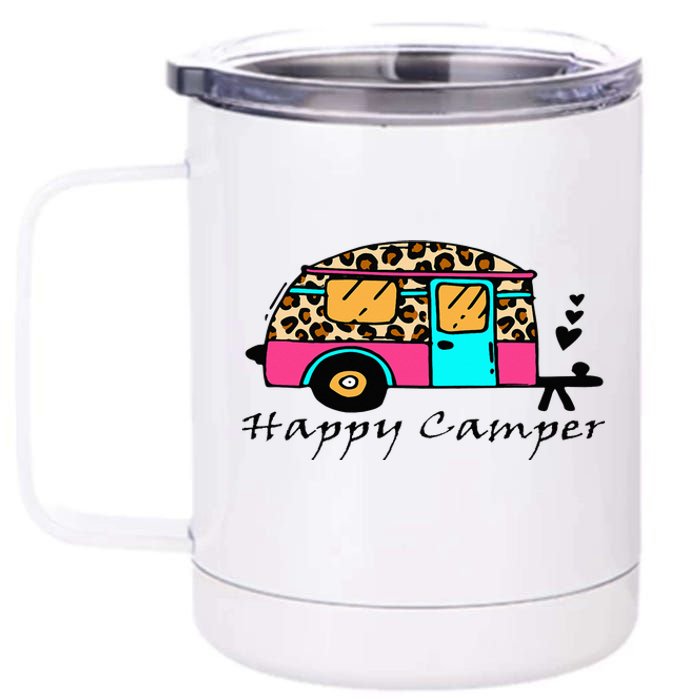 Camper Happy Summer Camp Camping Leopard Funny Glamping 12 oz Stainless Steel Tumbler Cup