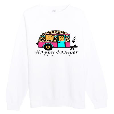 Camper Happy Summer Camp Camping Leopard Funny Glamping Premium Crewneck Sweatshirt