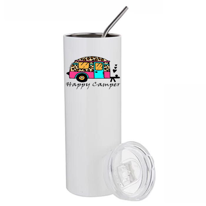 Camper Happy Summer Camp Camping Leopard Funny Glamping Stainless Steel Tumbler