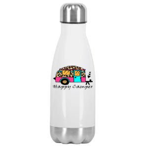 Camper Happy Summer Camp Camping Leopard Funny Glamping Stainless Steel Insulated Water Bottle