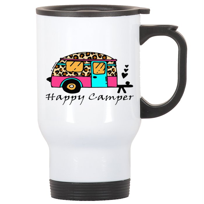 Camper Happy Summer Camp Camping Leopard Funny Glamping Stainless Steel Travel Mug