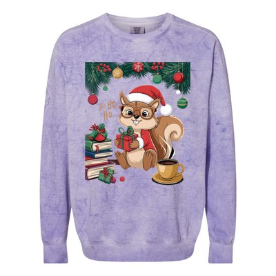 Cute Holiday Squirrel Santa Hat Xmas For Coffee Lovers Gift Colorblast Crewneck Sweatshirt