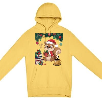 Cute Holiday Squirrel Santa Hat Xmas For Coffee Lovers Gift Premium Pullover Hoodie