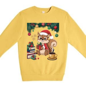 Cute Holiday Squirrel Santa Hat Xmas For Coffee Lovers Gift Premium Crewneck Sweatshirt