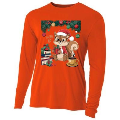 Cute Holiday Squirrel Santa Hat Xmas For Coffee Lovers Gift Cooling Performance Long Sleeve Crew