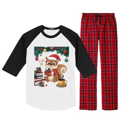 Cute Holiday Squirrel Santa Hat Xmas For Coffee Lovers Gift Raglan Sleeve Pajama Set