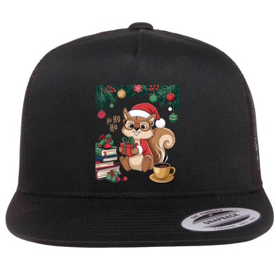 Cute Holiday Squirrel Santa Hat Xmas For Coffee Lovers Gift Flat Bill Trucker Hat