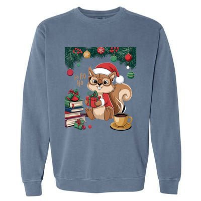 Cute Holiday Squirrel Santa Hat Xmas For Coffee Lovers Gift Garment-Dyed Sweatshirt