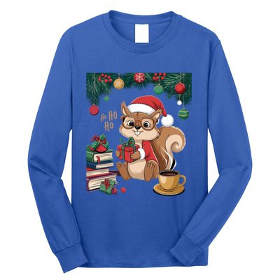 Cute Holiday Squirrel Santa Hat Xmas For Coffee Lovers Gift Long Sleeve Shirt