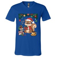 Cute Holiday Squirrel Santa Hat Xmas For Coffee Lovers Gift V-Neck T-Shirt