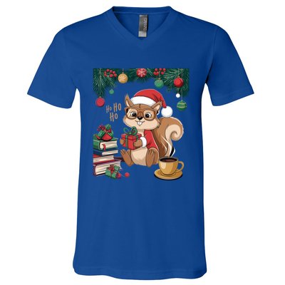 Cute Holiday Squirrel Santa Hat Xmas For Coffee Lovers Gift V-Neck T-Shirt