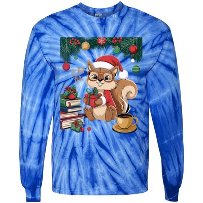 Cute Holiday Squirrel Santa Hat Xmas For Coffee Lovers Gift Tie-Dye Long Sleeve Shirt