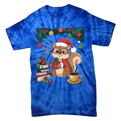 Cute Holiday Squirrel Santa Hat Xmas For Coffee Lovers Gift Tie-Dye T-Shirt