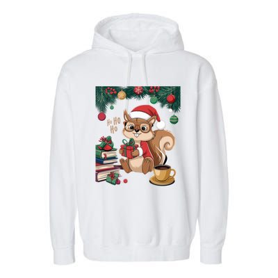 Cute Holiday Squirrel Santa Hat Xmas For Coffee Lovers Gift Garment-Dyed Fleece Hoodie