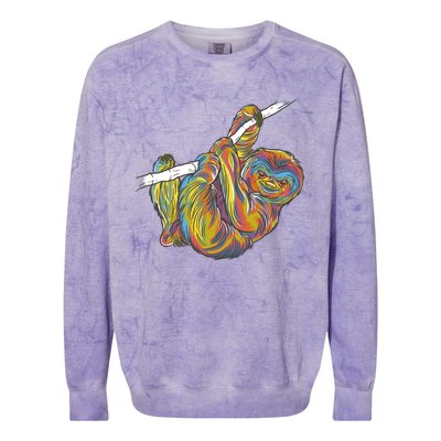 Colorful Hanging Sloth Colorblast Crewneck Sweatshirt