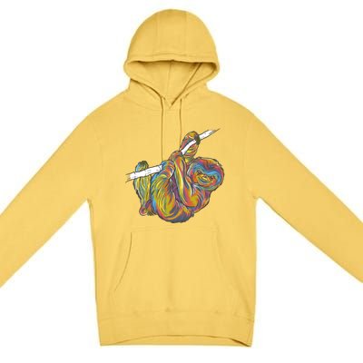 Colorful Hanging Sloth Premium Pullover Hoodie