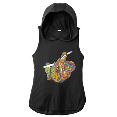 Colorful Hanging Sloth Ladies PosiCharge Tri-Blend Wicking Draft Hoodie Tank