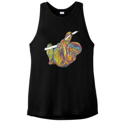 Colorful Hanging Sloth Ladies PosiCharge Tri-Blend Wicking Tank