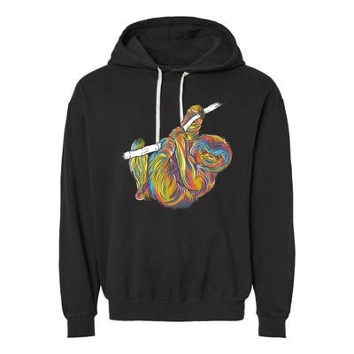 Colorful Hanging Sloth Garment-Dyed Fleece Hoodie