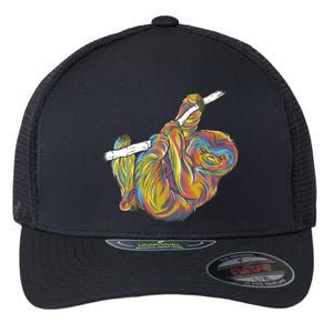 Colorful Hanging Sloth Flexfit Unipanel Trucker Cap