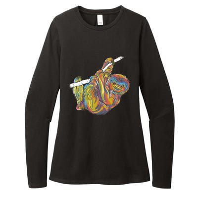 Colorful Hanging Sloth Womens CVC Long Sleeve Shirt