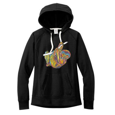 Colorful Hanging Sloth Women's Fleece Hoodie