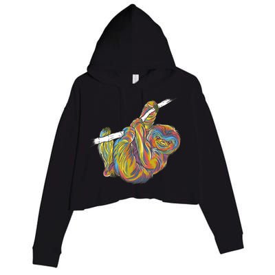 Colorful Hanging Sloth Crop Fleece Hoodie