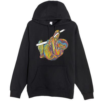 Colorful Hanging Sloth Premium Pullover Hoodie