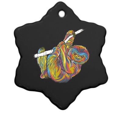 Colorful Hanging Sloth Ceramic Star Ornament