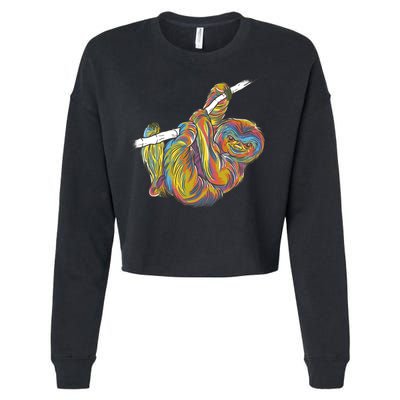 Colorful Hanging Sloth Cropped Pullover Crew