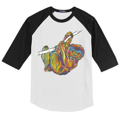 Colorful Hanging Sloth Kids Colorblock Raglan Jersey