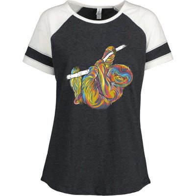 Colorful Hanging Sloth Enza Ladies Jersey Colorblock Tee