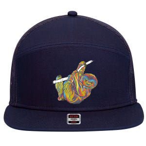 Colorful Hanging Sloth 7 Panel Mesh Trucker Snapback Hat